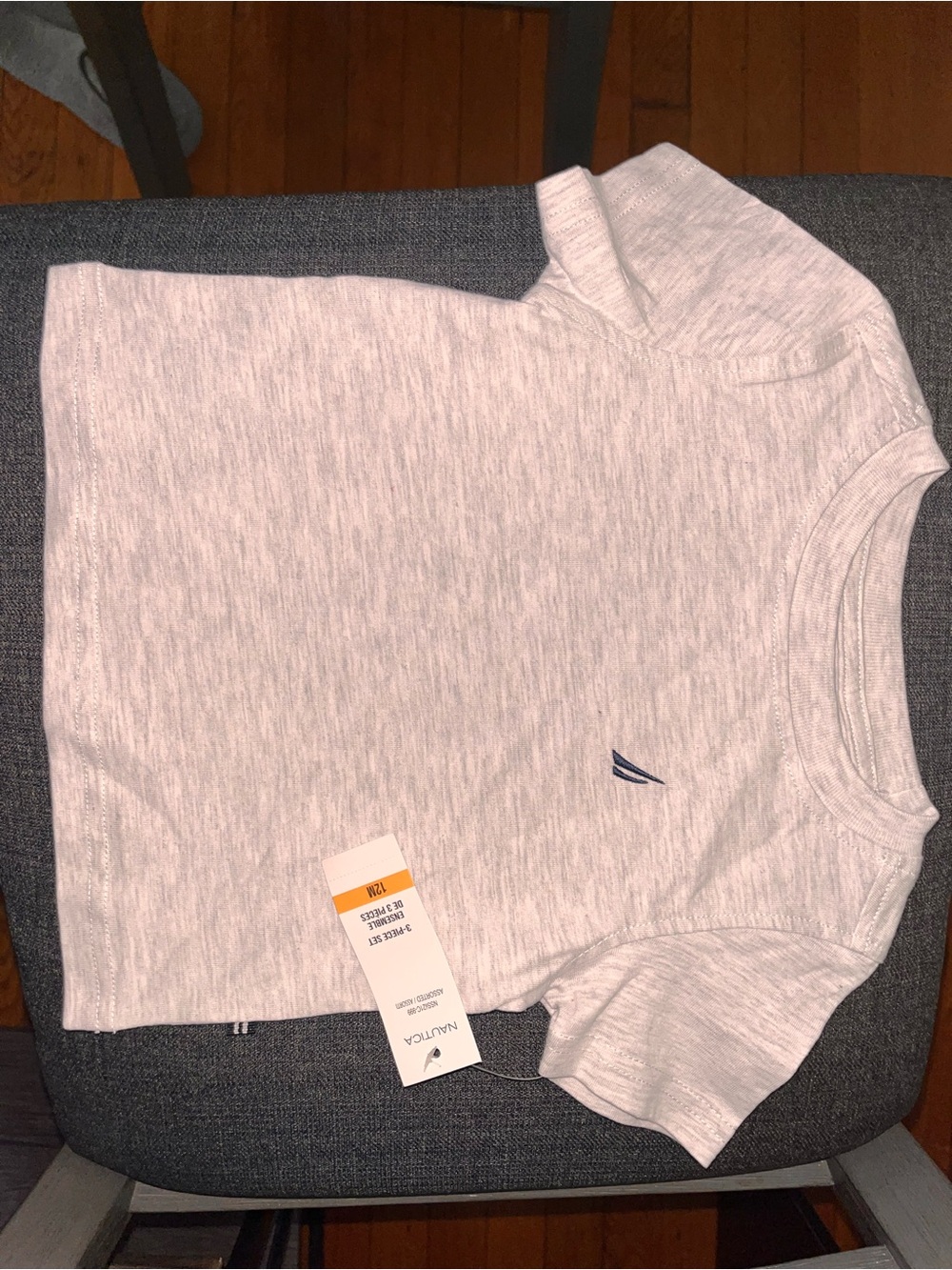 Nautica Light Heather Gray Tee with Navy Sail Logo